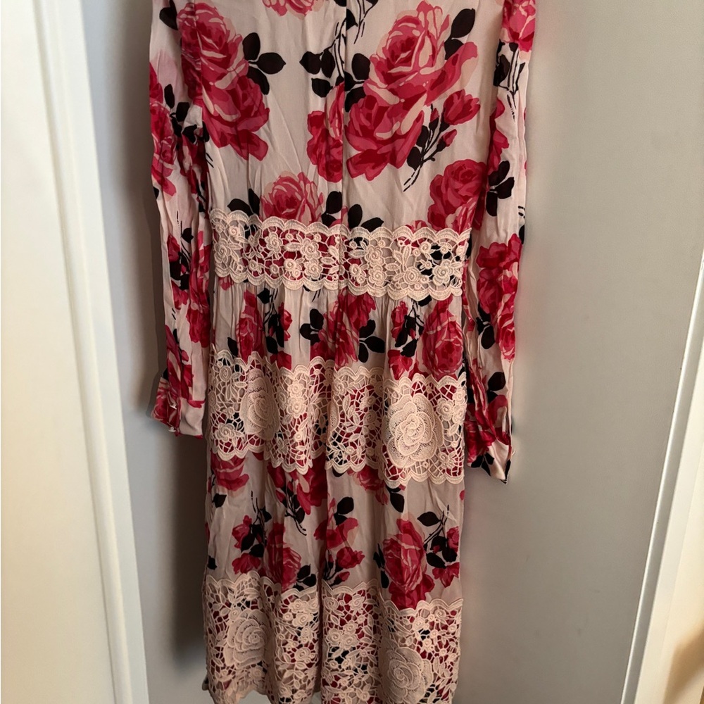 kate spade Long Sleeve Floral Lace Midi Dress - Pink & Cream - Picture 3 of 5